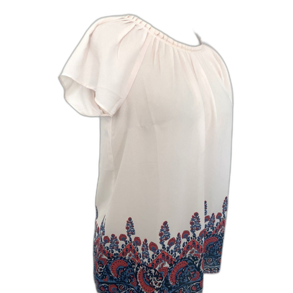 LOFT Fan Floral Light Pink Crewneck Blouse Short Sleeve Lightweight Top Sz S - Picture 11 of 11